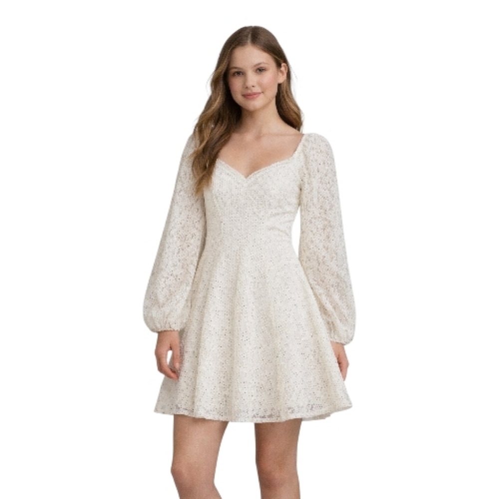 City Vibe Floral Lace A-Line Dress Ivory with Black Dots Juniors Size 3 NWT
